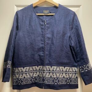 PENDLETON LINEN EMBROIDERED FULL ZIP BLAZER M